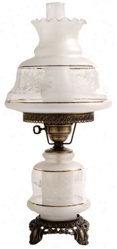 Medium Etched White And Gold Night Light Hurricane Lamp (f7953)