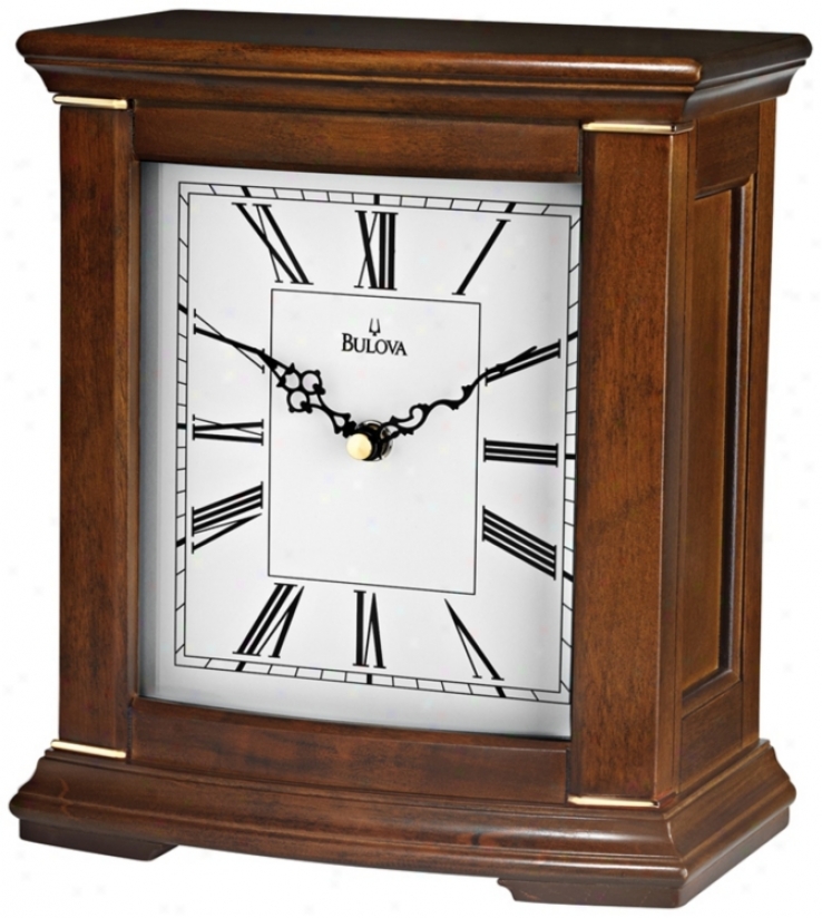 Meloxia 9 1/4" High Walnut Finish Bulova Mantel Clock (\/9805)