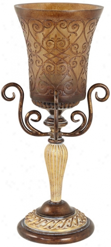 Milano Gold And Copper Pillar Candle Holder (t8640)