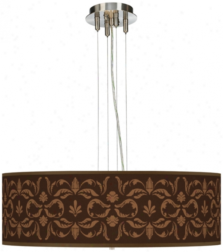 Mocha Flourish Linen Giclee Shade Pendant Chandelier (17276-u1590)