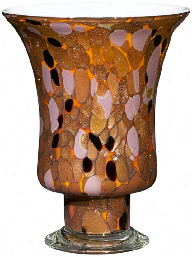 Modern Glass 9 3/4" High Copper Lavender Amber Glass Vase (t3902)