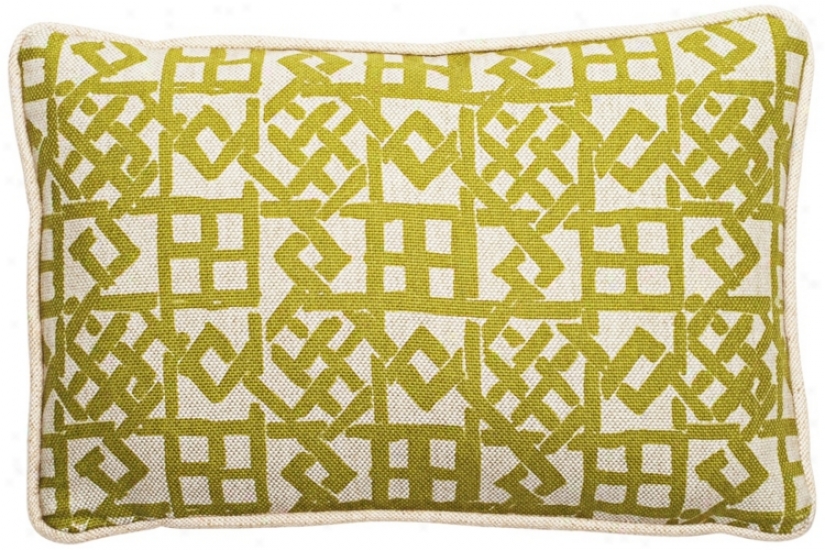 Modern Lattice Green And Natural 17" Remote Lumbar Pillow (t6205)