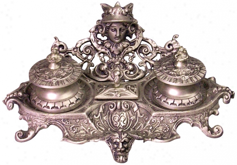 Monarch Antiquw Silver Inkstand (j3607)