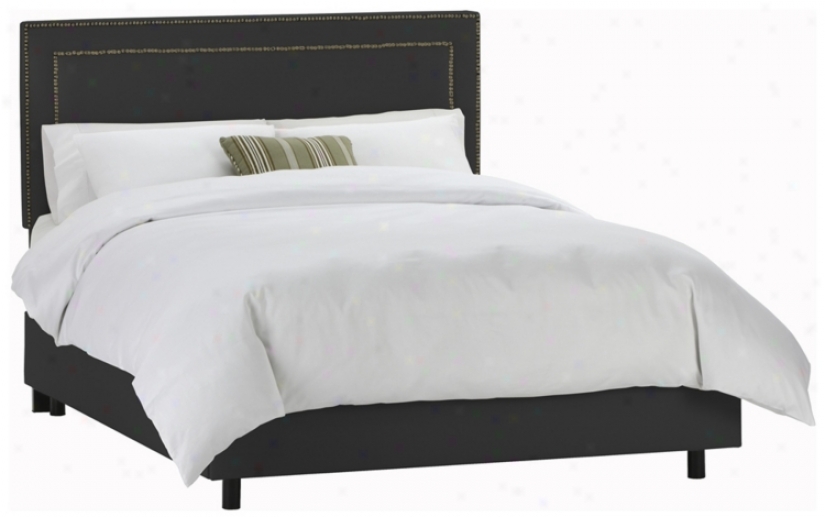 Nail Button Border Headboard Black Twill Bed (queen) (p2412)