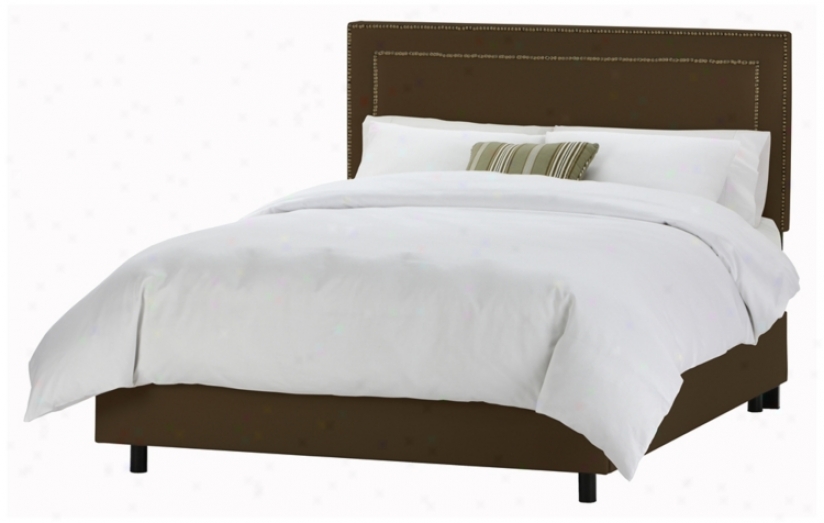 Nail Button Broder Headboard Chocolate Twill Bed (king) (p2551)