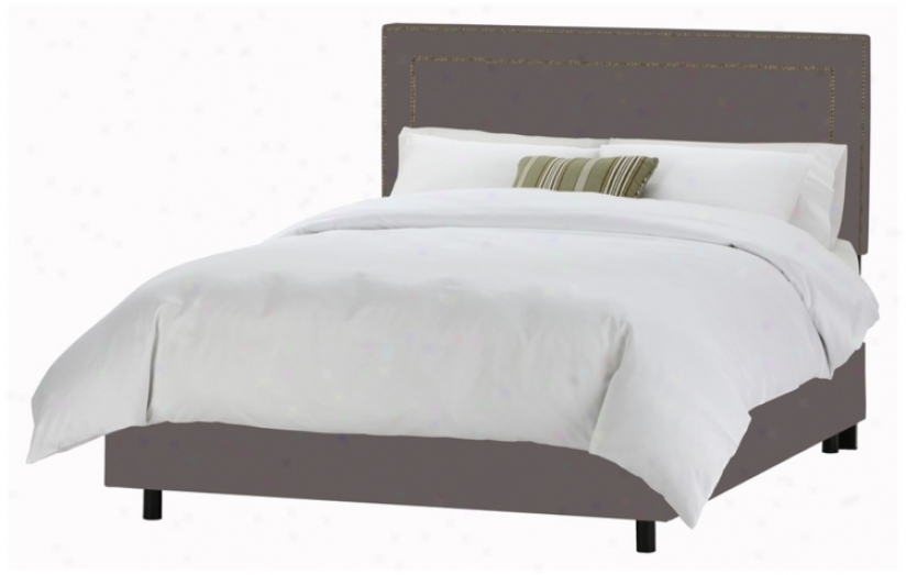 Nail Button Border Headboard Grey Twill Bed (cal King) (p2925)