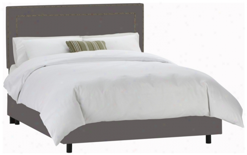 Nail Button Border Headboard Grey Twill Bed (full) (n7821)