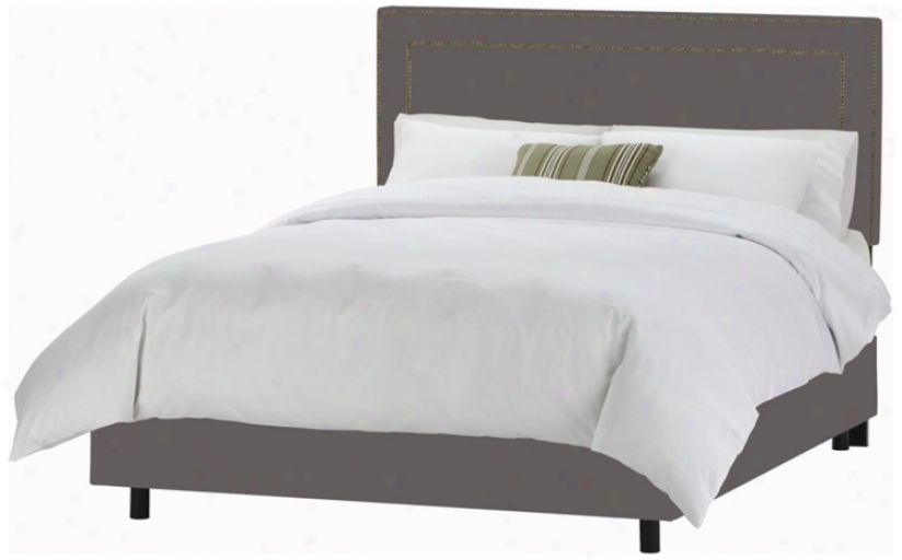 Claw Button Border Headboard Grey Twill Bed (Doubled) (n7806)