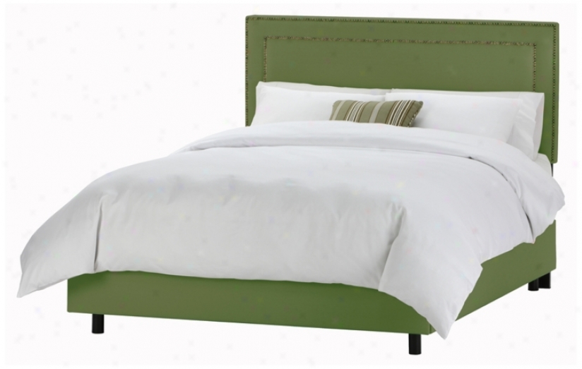 Nail Button Border Headboard Jungle Twill Bed (cal King )(p2928)