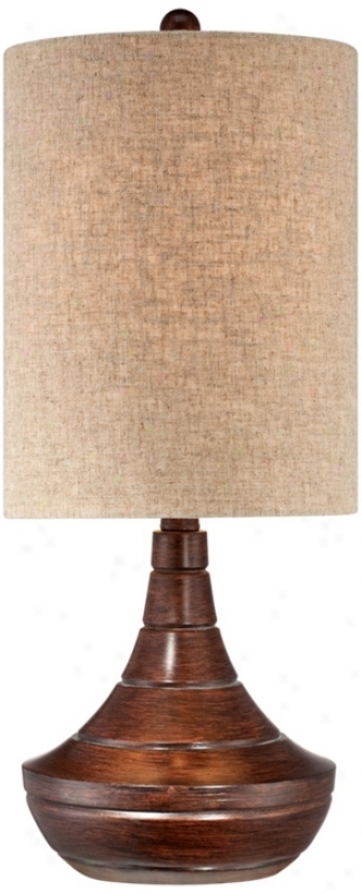 Fool Brown Wood Finish Modern Grooved Goutd Table Lamp (v1886)