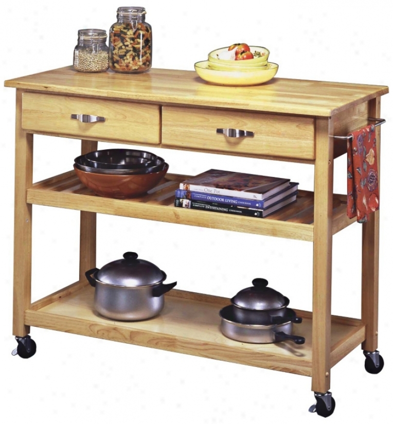 Natural Finish Solid Wood Slotted Shelf Kitchen Cart (u0392)