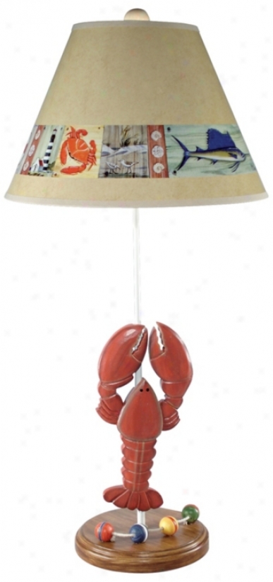 Nautical Lobster Table Lamp With Paul Brent Shade (g0607)