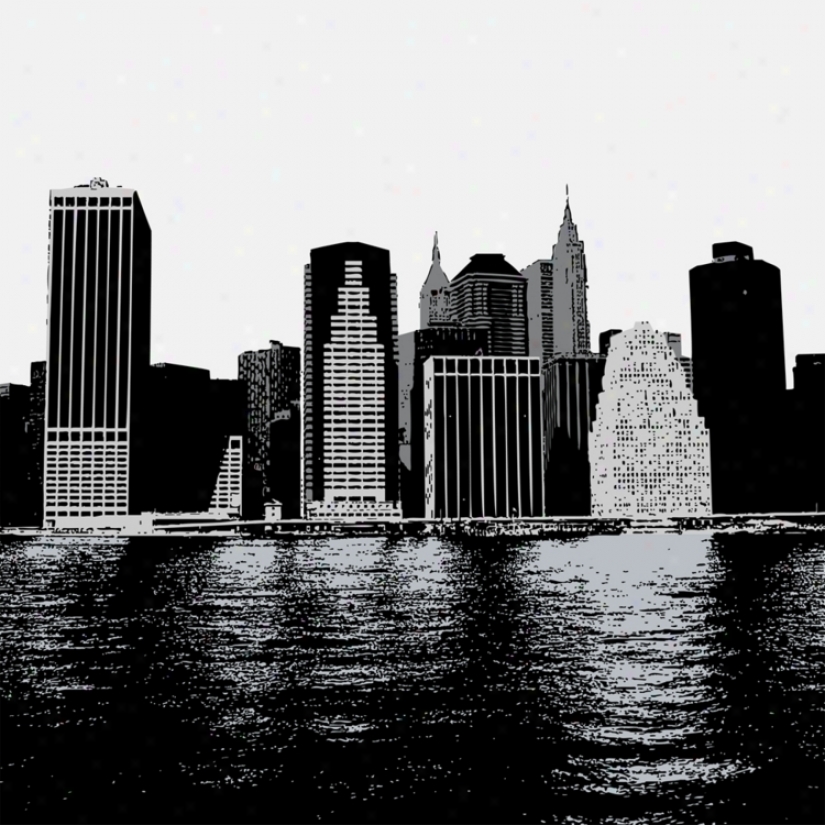 New York Skyline 26&quog; Square Black Giclee Wall Art (p3483)