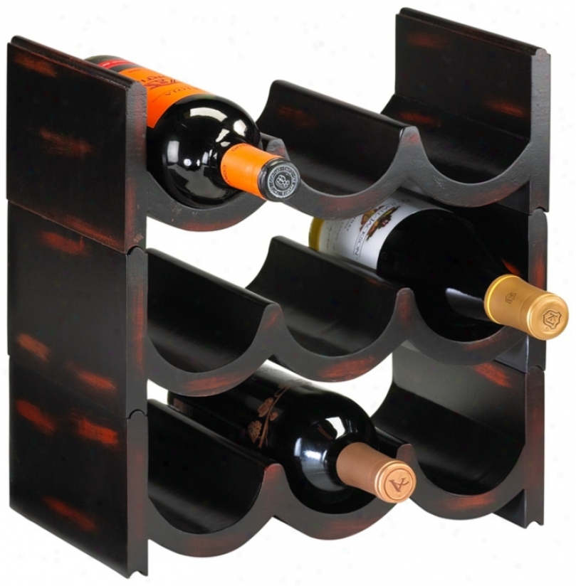 Nine Bottle Stackable Ebony And Brick Wine Storage Display (v1524)