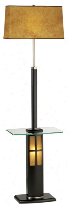 Nova Dark Wood And Glass Tray Floor Lamp With Darkness Light (19979)