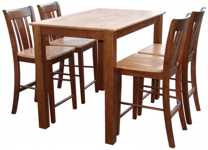 Oak & Natural Gathering Table With Slatback Counter Stools (u4347)