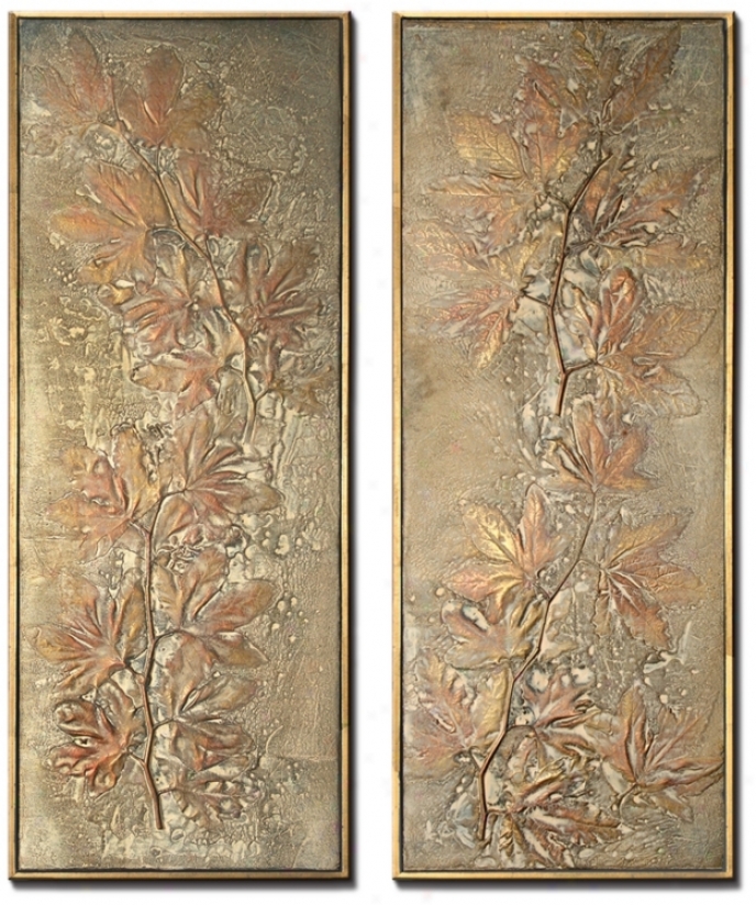 Oak Leaf Set Of 2 Decorative Wall Art Panels (m0481)