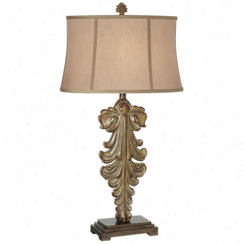 Oak Scroll Camel And Beige Traditional Buffet Lamp (v2285)