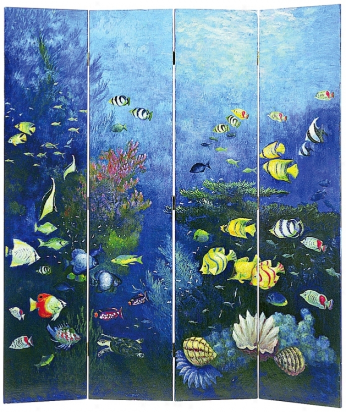 Ocean Life 4-panel Room Divider Screen (g7458)