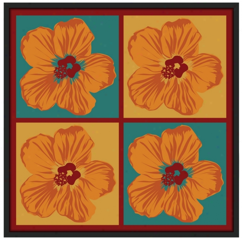 Orange Hibiscus 37" Square Black Giclee Wall Skill (n7116)