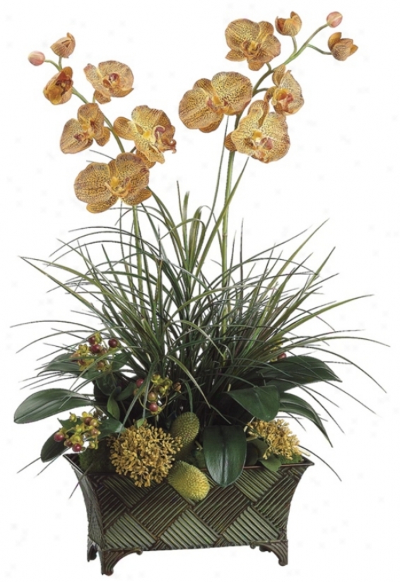 Orchid And Grass Faux Figure Arrangement (g7605)