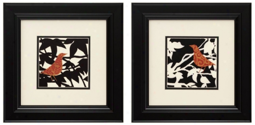 Ornate Bird I And Ii 14" Square Framed Wall Art (p2270)