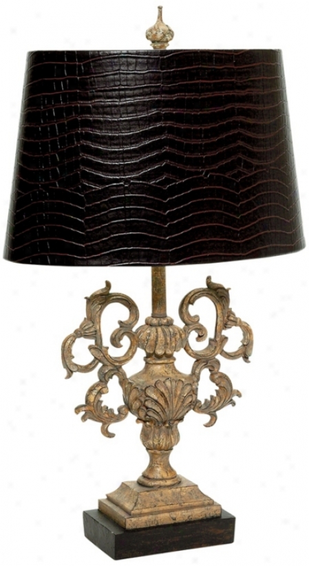 Ornate Trophy Marbleized Finish Tsble Lamp (t1689)