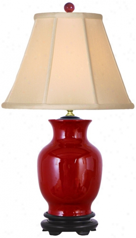 Oxblood Red Sculpted Vase Porcelain Table Lamp (v2513)