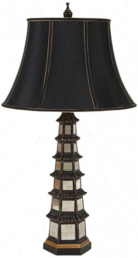 Pagoda Antique Black And Gold Mirrored Buffet Lamp (v3293)