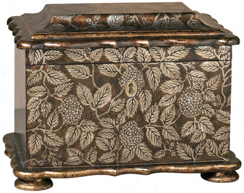 Painted Leaf Wood Acccent Box (h8003)