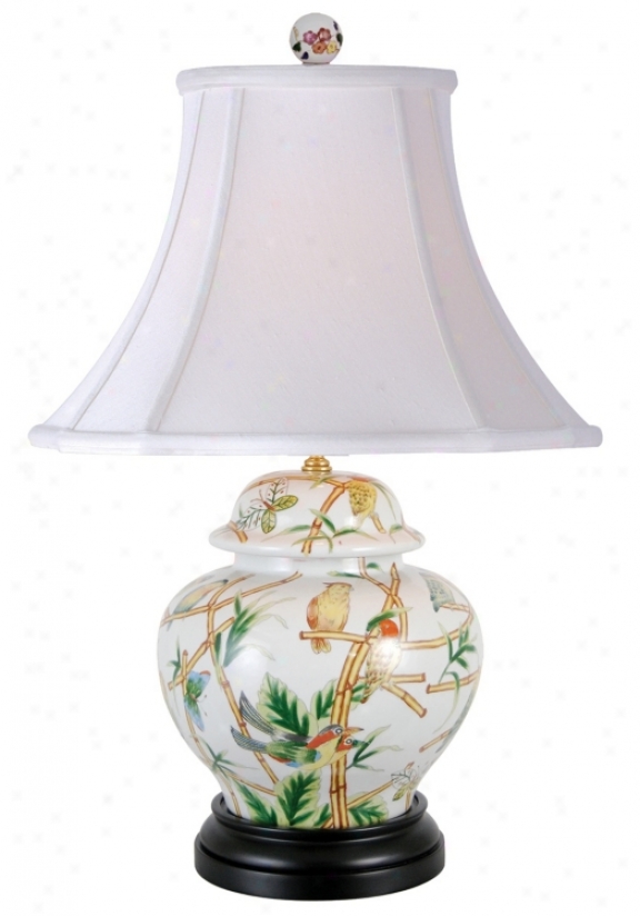 Parrots In Bamboo Porcelain Jar Table Lamp (g7045)