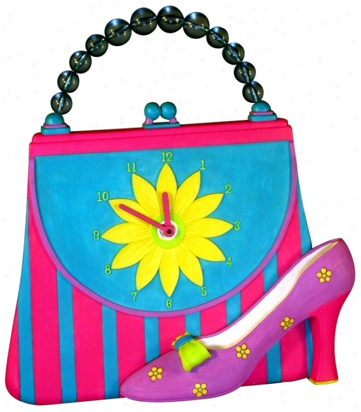 Pastel Colored Girl Purse 14" Wide Tabletop Clock (f3922)