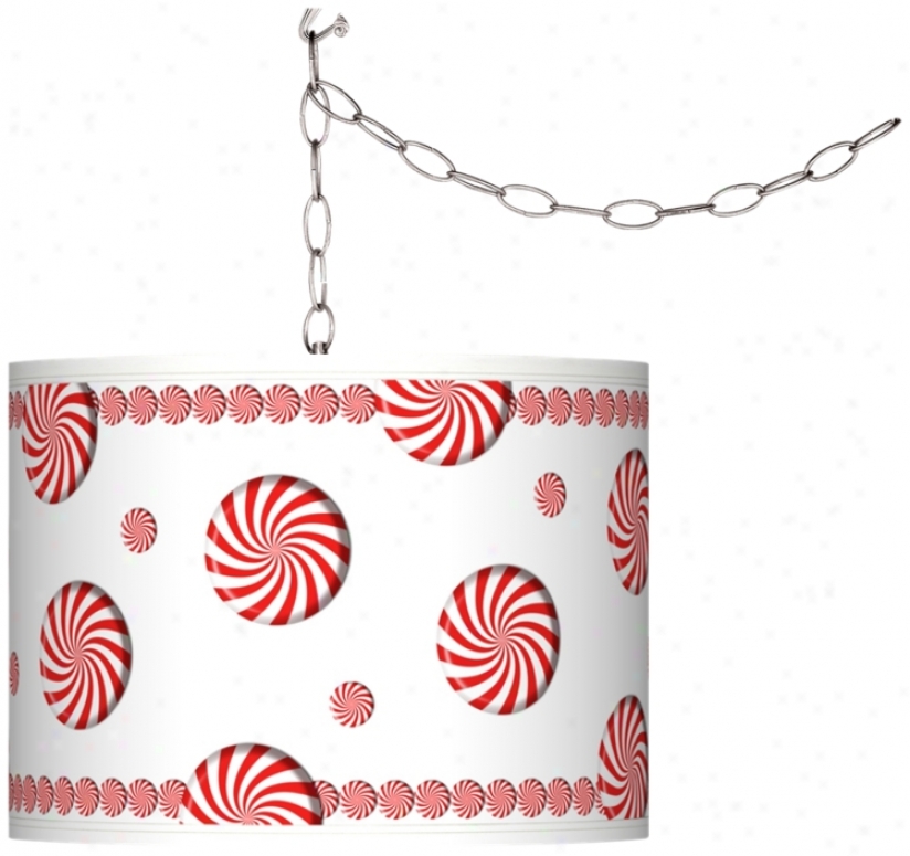 Peppermint Pinwheels Giclee Shade Plug-in Swag Chandelier (f9542-t6562)
