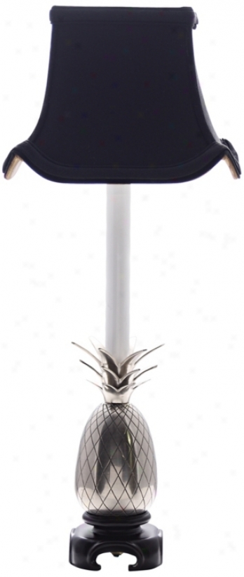 Pewter Pineapple Black Shade Table Lamp (j8899)