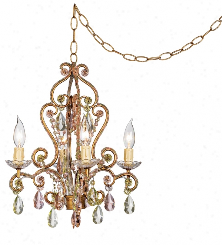 Pink And Citron Swag Plug-inS tyle 4-lgiht Chandelier (35695)