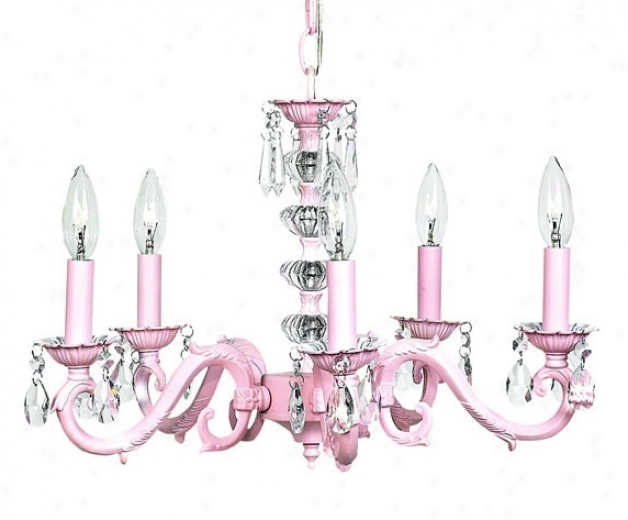 Pink Glass Turret 5-light Chandelier (t2125)