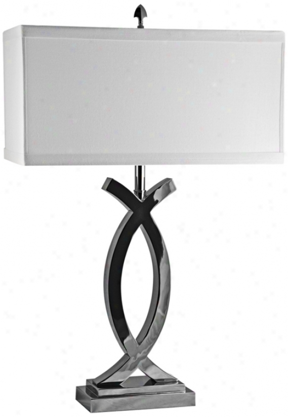 Pisces Polished Nickel With Cotton Shade Table Lamp (v1810)