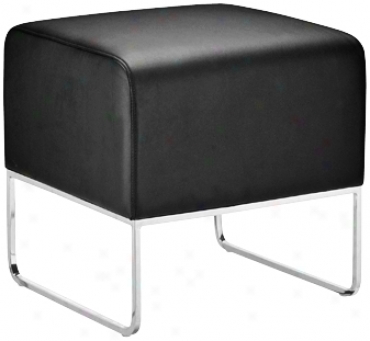 Plush Black Leatherette Ottoman (g3992)