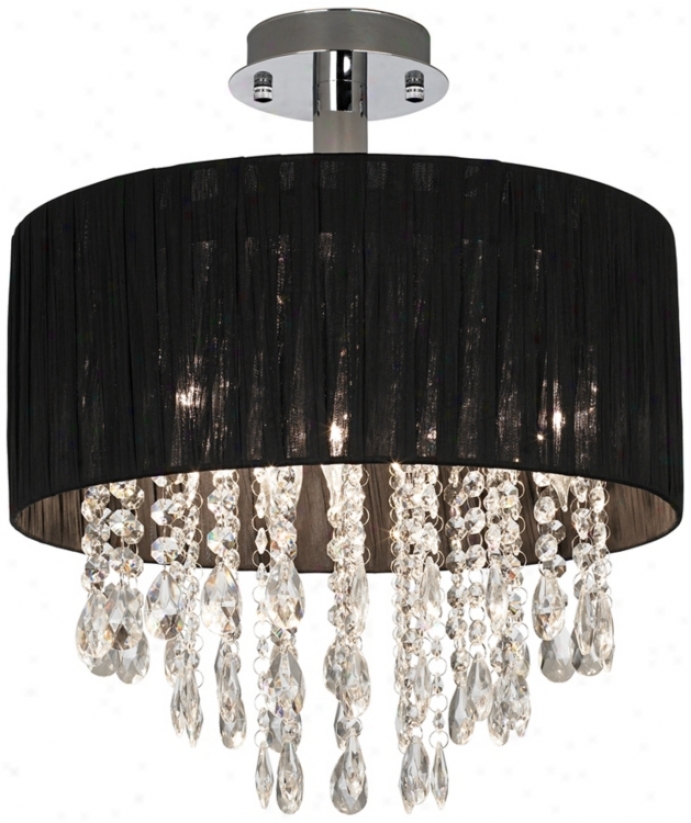 Possini Euro Black Fabric Drum And Crystal Ceiling Light (95855)