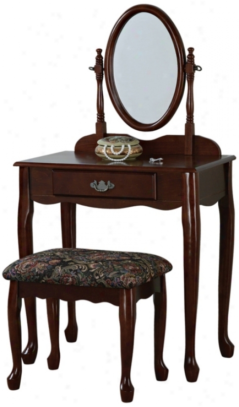 Powell Heirloom Cherry Vanity Mirror And Bench Swt (n5560)