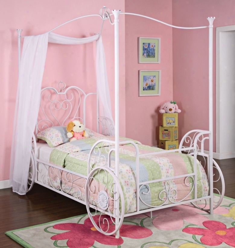 Princess Emily White Carriage Cnopy Bed (twin) (n5383)