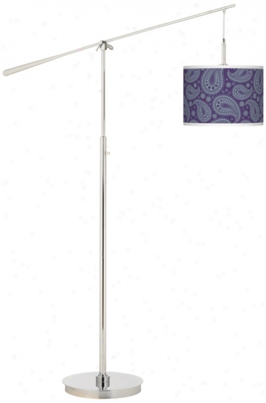 Purple Paisley Linen Giclee Boom Arm Floor Lamp (n0749-t8130)