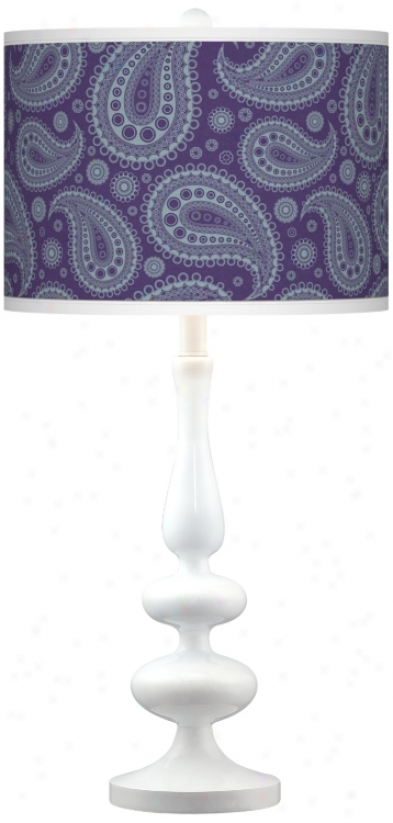 Purple Paisley Linen Giclee Paley White Table Lamp (n5729-t8103)