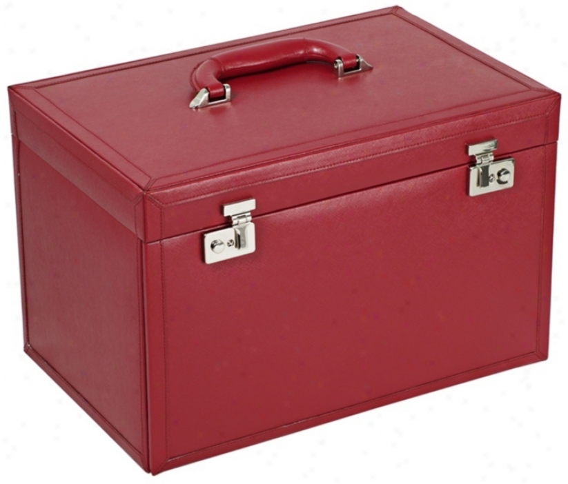 Queens Court Unusual Large Crimson Leather Jewels Box (v5584)