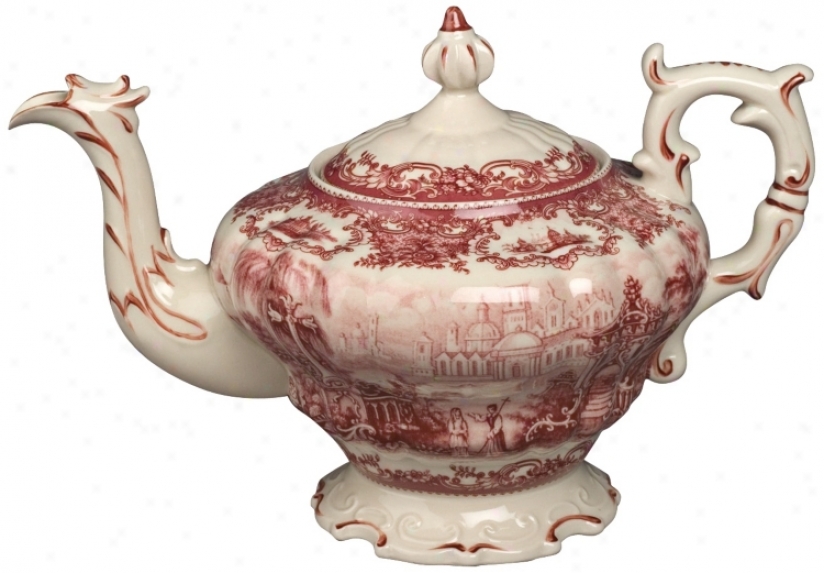 Red And White Porcelqin 13&qult; Wide Teapot (r3282)