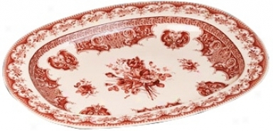 Red And White Porcelain 20 1/2" Wide Tray (r3319)