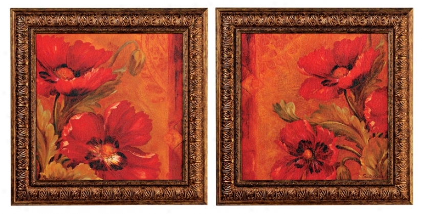 Red Bouquet Set Of Two Wall Art Prints (f6573)