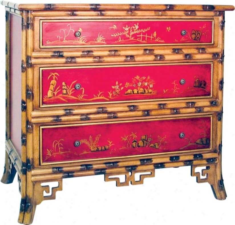 Red Hand-painted Bamboo Chest (h2253)