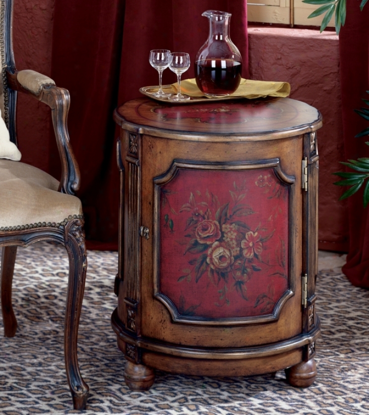 Red Hand-painted Floral Drum Table (u4455)