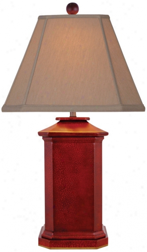 Red Lacquer Square Table Lamp (n1954)